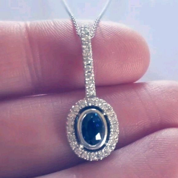 Sapphire and Diamond Silver Pendant Necklace